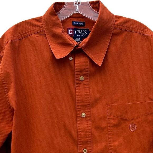 Chaps Men’s Large Shirt Orange Long Sleeve Button Down Easy Care - Picture 3 of 8